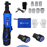 Qimu Cordless Electric Ratchet Wrench Set, 3/8" 12V Power Ratchet Driver Cordless Power Ratchet Tool Kit with 2 Packs 1500mAh Lithium-Ion Battery, 7 sockets and Charger, LED Light Qimu