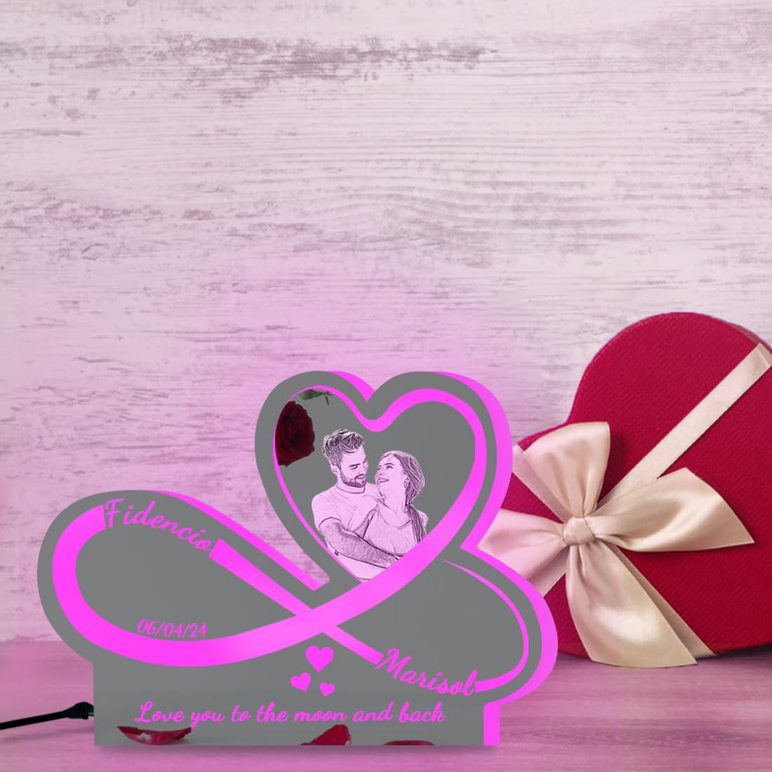 QGTHKLP Personalized Infinity Love Name Mirror Light Custom Light Up Name Mirror Funny Acrylic Mirror Neon Sign Gift for Couple Christmas Valentine's Day (Style 12) QGTHKLP