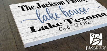 Custom Lake House Sign Personalized Name Gift or Decor for Summer Home - Solid Wood - 16.5in x 10.5in (Lake House Est. Date) - WoodArtSupply