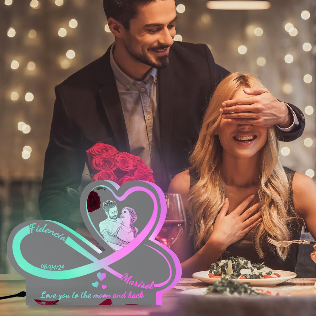 QGTHKLP Personalized Infinity Love Name Mirror Light Custom Light Up Name Mirror Funny Acrylic Mirror Neon Sign Gift for Couple Christmas Valentine's Day (Style 12) QGTHKLP