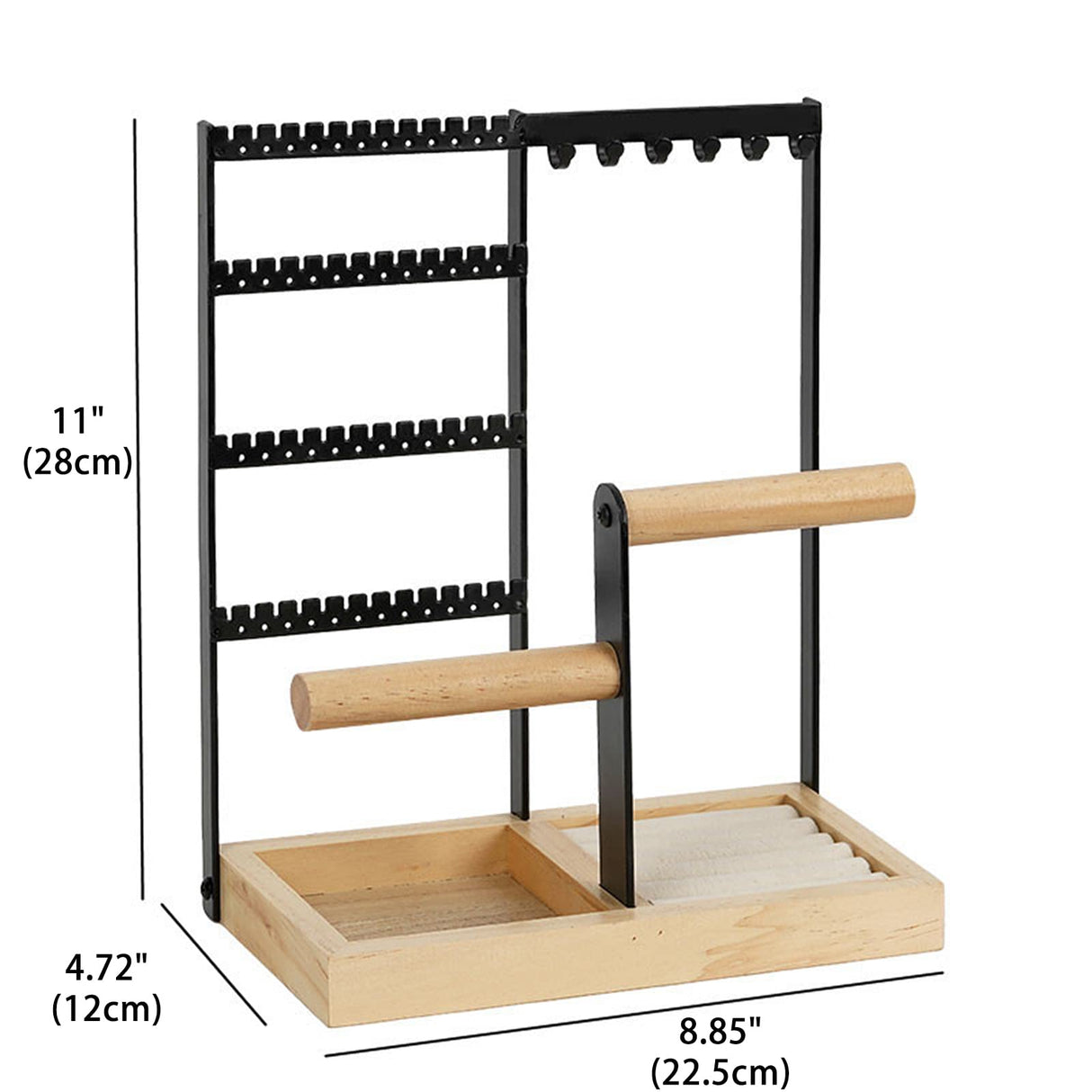 Jewelry Holder Organizer, 5-Tier Earring Organizer Stand with 48 Holes & Wood Ring Tray, 6 Hooks Necklace Bracelets Holder Tree, Black Jewelry Display Rack & Tower for Stud Watch, Aesthetic Room Decor ChezMax