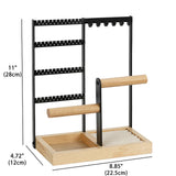 Jewelry Holder Organizer, 5-Tier Earring Organizer Stand with 48 Holes & Wood Ring Tray, 6 Hooks Necklace Bracelets Holder Tree, Black Jewelry Display Rack & Tower for Stud Watch, Aesthetic Room Decor ChezMax