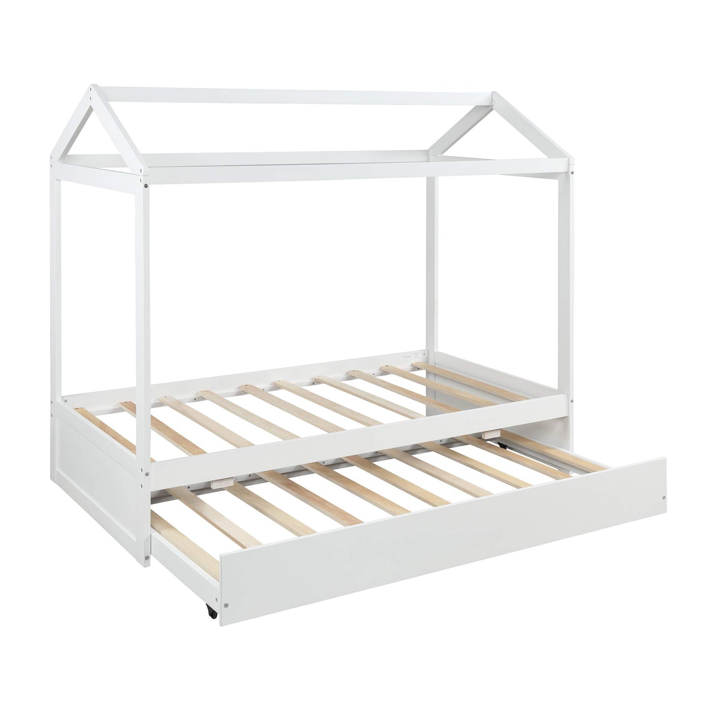 Bellemave White Twin Size House Bed Frame with Trundle for Kids and Toddlers - WoodArtSupply