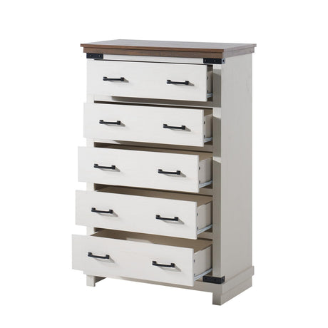 AMERLIFE Farmhouse 5 Drawers Dresser Chests for Bedroom, 48" Tall Wood Rustic Chest of Drawers/w Thick Plank Styling, Heavy Duty Closet Storage Dresser Organizer, Living Room, Hallway, Antique White AMERLIFE