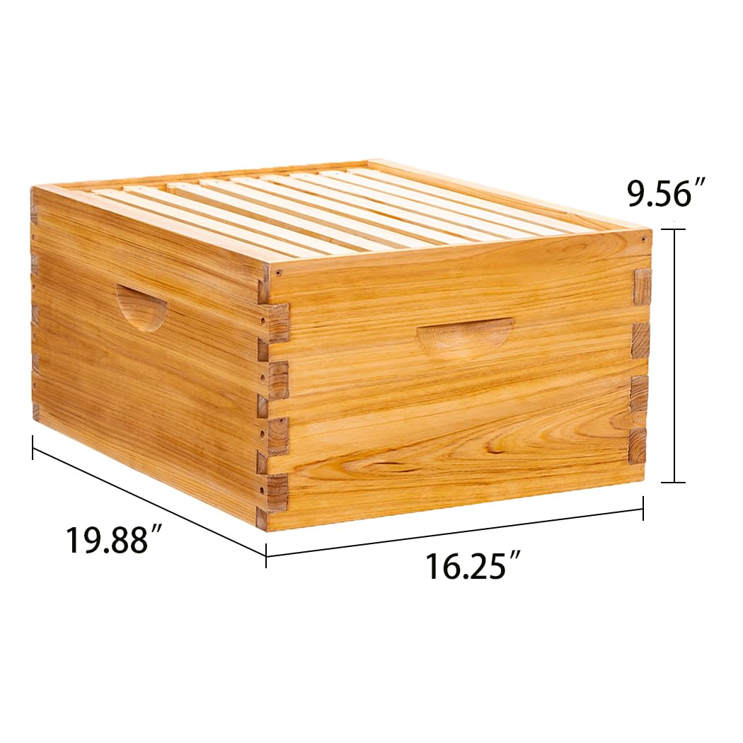 Honey Lake 10 Frame Bee Hive Box, Langstoth Deep Brood Bee Box Dipped in 100% Beeswax Includes Beehive Frames and Waxed Foundations, Beehive Box for Beginner Beekeeper (Unassembled) Honey Lake