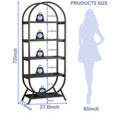 Kogven Bookshelf Arched Bookcase, Industrial 5 Tier Open Book Shelves with Metal Frame, 72" Tall Freestanding Display Rack for Home Office, Living Room, Black Kogven