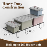 PEKGRIL Garage Wall Shelving Set of 2, 1.5X4 ft Garage Wall Shelves with 8 Hooks, Heavy Duty Wall Mounted Storage Shelf, Loads 260 lbs Each Metal Wall Shelf, Black PEKGRIL