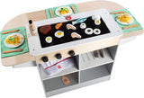 Hibachi Grill Wooden Kids Playset w/ Stools, Table Settings and Over 25 Toy Food Pieces - Noodles, Tongs, Meats, Veggies - Everything Your Little Chef Needs for Pretend Play Indoor Japanese Restaurant Svan