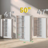 FJTJBSI 50" LED Kitchen Pantry Cabinet White Storage Cabinet Food Pantry with Doors and Adjustable Shelves Freestanding Buffet Cupboards Sideboard for Kitchen Living Room and Dinning Room FJTJBSI