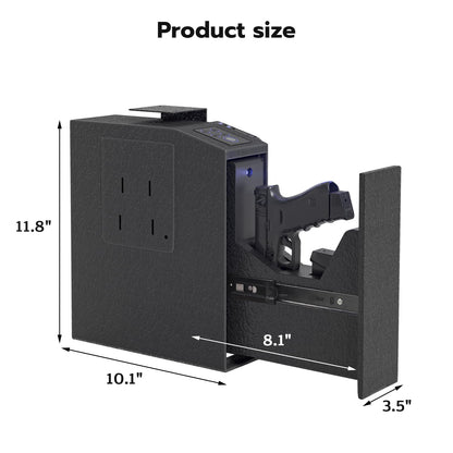 Oarlike Biometric Gun Safe for Handgun, Mounted Pistol Safe with Quick Access Sliding Door, Hand Gun Storage for Nightstand, Desk, Vehicle - with Fingerprint, PIN Code, KEY Access