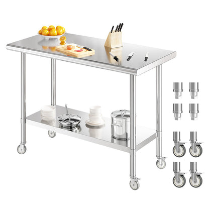 Food Prep Stainless Steel Table, Commercial Workbench with Caster Wheel, Heavy Duty Food Prep Worktable for Restaurant, Home and Hotel, Sliver (24" x 48" x 35") - WoodArtSupply