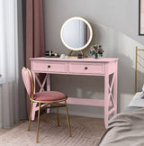 Lewahom Writing Computer Desk with Drawers, Cute Modern Table for Bedrooms, Pink Vanity Table Office Desk with Drawers, Home Computer Desk for Girls Living Room Entryway, Pink Lewahom