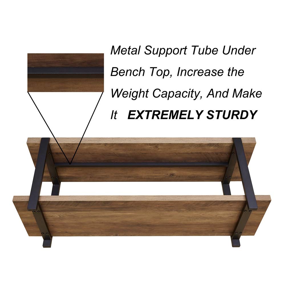 FOLUBAN Entryway Bench, Industrial Shoe Bench for Living Room, Rustic Indoor Shoe Storage Bench Seat, Easy Assembly, Oak 47 inch FOLUBAN