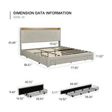 Tsuysi King Bed Frame with Headboard, Noise Free and No Spring Need Platform Bed Frame King Size with 3 Storage Drawers and USB Port for Home, Hotel, Guesthouse (Beige) Tsuysi