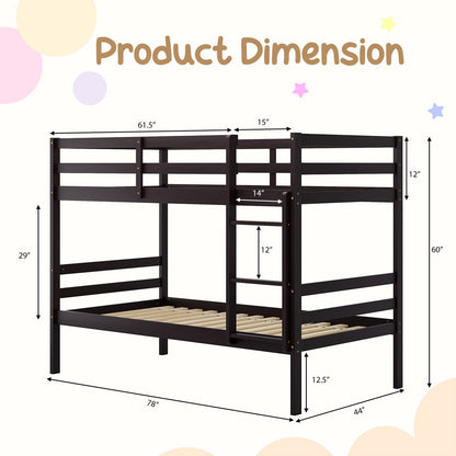 KOMFOTT Espresso Twin Over Twin Wood Bunk Bed with Ladder & Safety Guardrail - WoodArtSupply