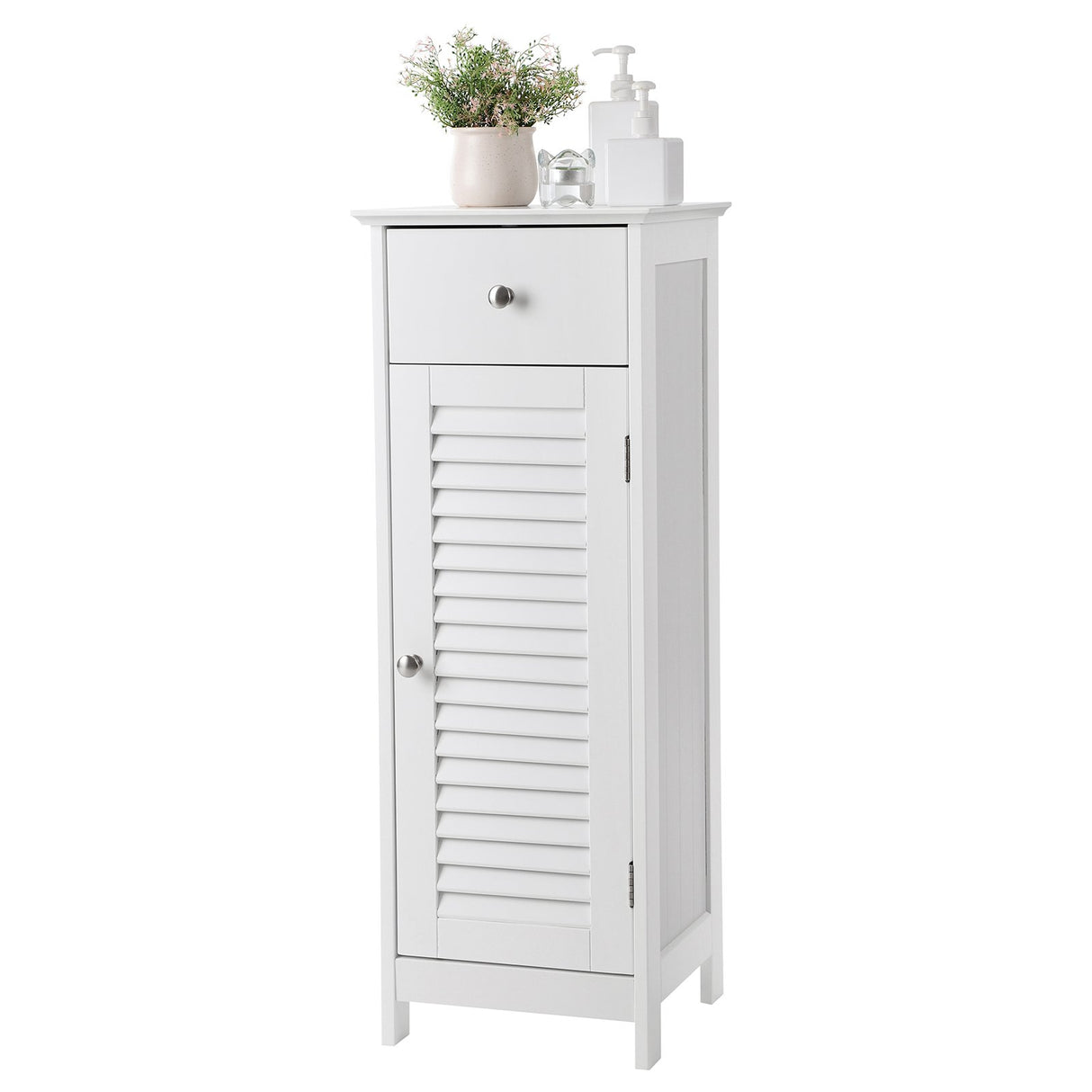 VASAGLE Bathroom Floor Cabinet Storage Organizer Set, with Drawer and Single Shutter Door Wooden, White UBBC43WT VASAGLE
