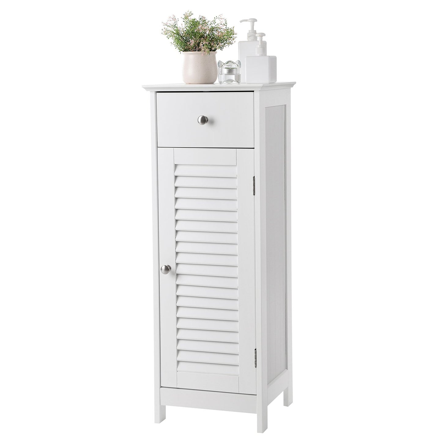 VASAGLE Bathroom Floor Cabinet Storage Organizer Set, with Drawer and Single Shutter Door Wooden, White UBBC43WT