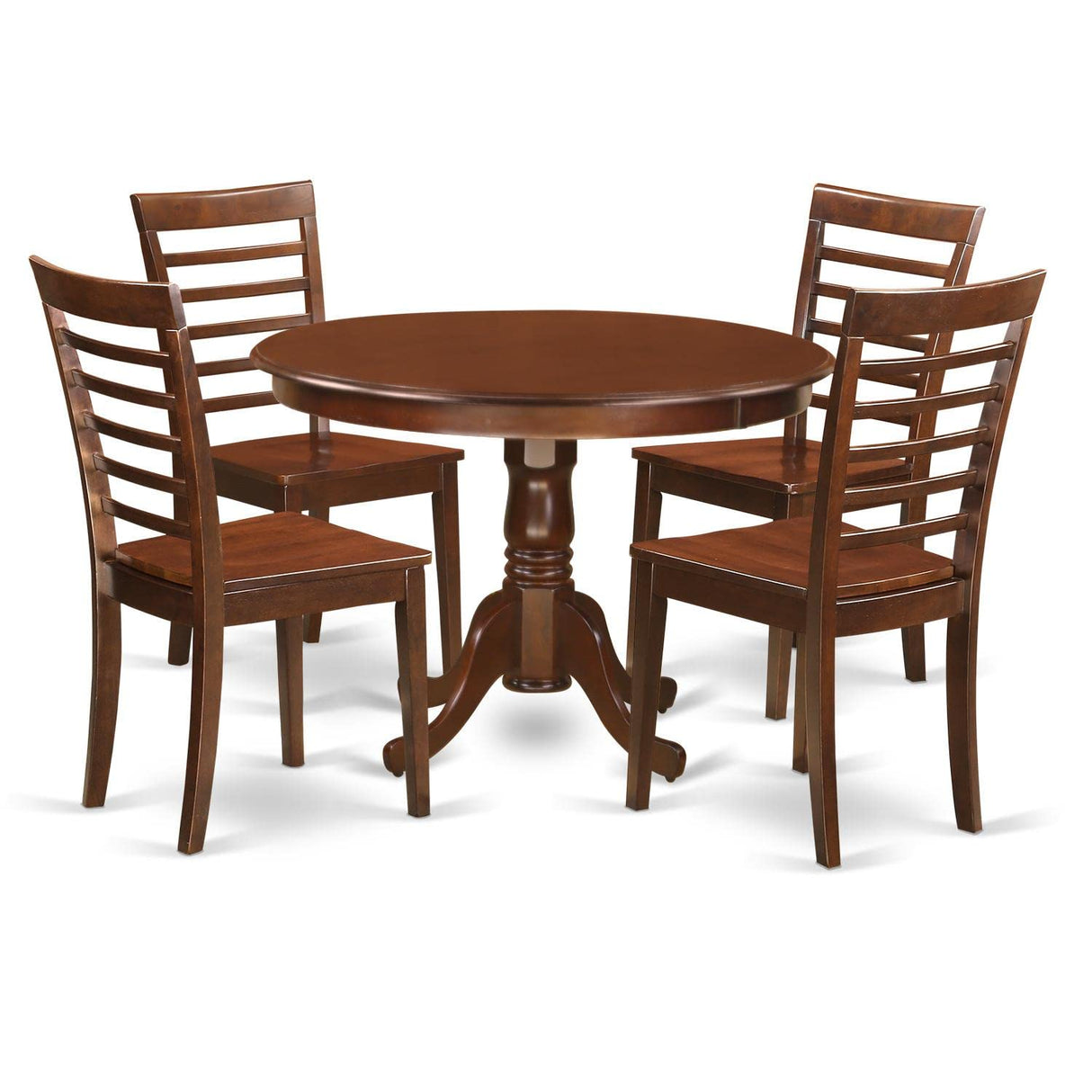 East West Furniture HLML5-MAH-W 5 Piece Dining Room Furniture Set Includes a Round Kitchen Table with Pedestal and 4 Dining Chairs, 42x42 Inch, Mahogany East West Furniture