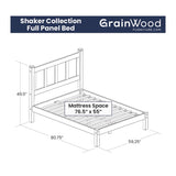 Grain Wood Furniture Shaker Solid Wood Panel Platform Bed, Full Size, Walnut Grain Wood Furniture
