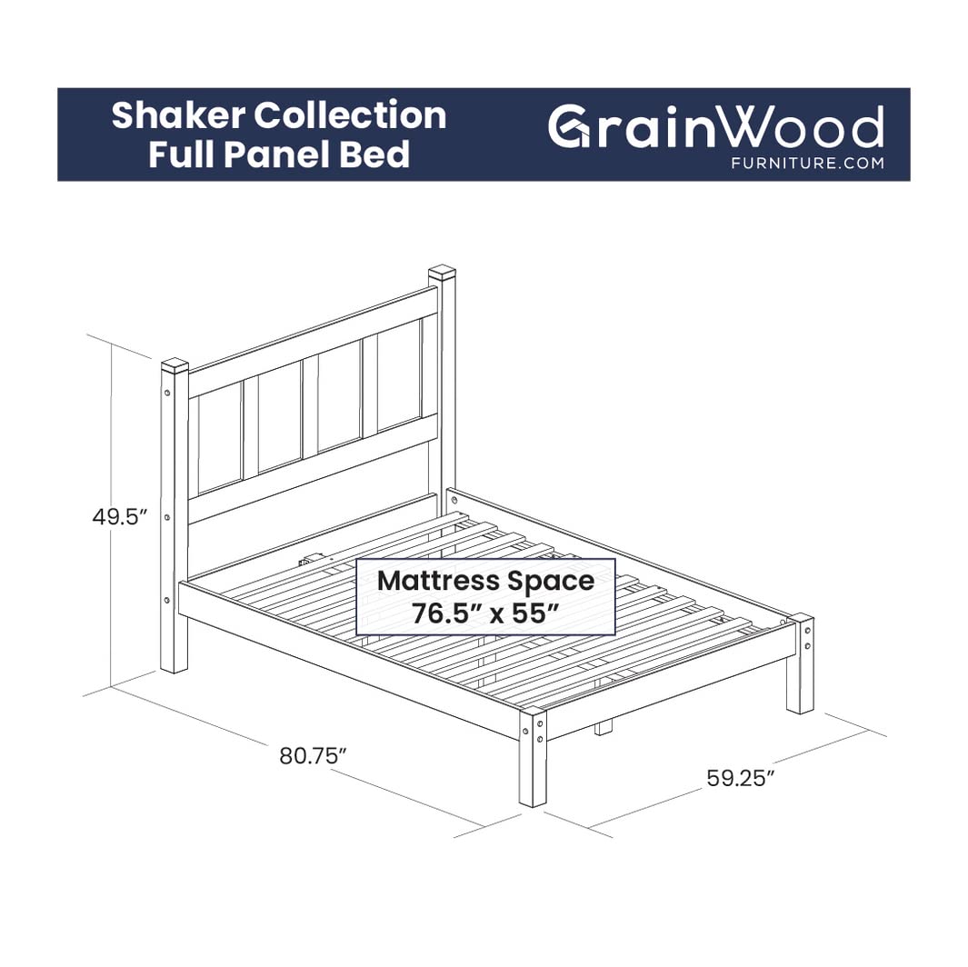 Grain Wood Furniture Shaker Solid Wood Panel Platform Bed, Full Size, Walnut - WoodArtSupply