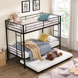 KEIKI Twin Over Twin Size Metal Detachable Bunk Bed Frame with Ladder, Trundle and Guardrail, Modern Style Bunk Beds with Slats, No Box Spring Required, Easy Assembly, for Bedroom or Dormitory, Black KEIKI