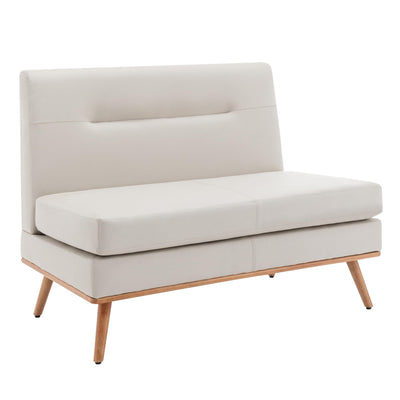 Yongqiang Upholstered Settee Bench with Back Small Loveseat Sofa Faux Leather Dining Bench Banquette Seating for Kitchen Dining Room Living Room Mini Couch Beige