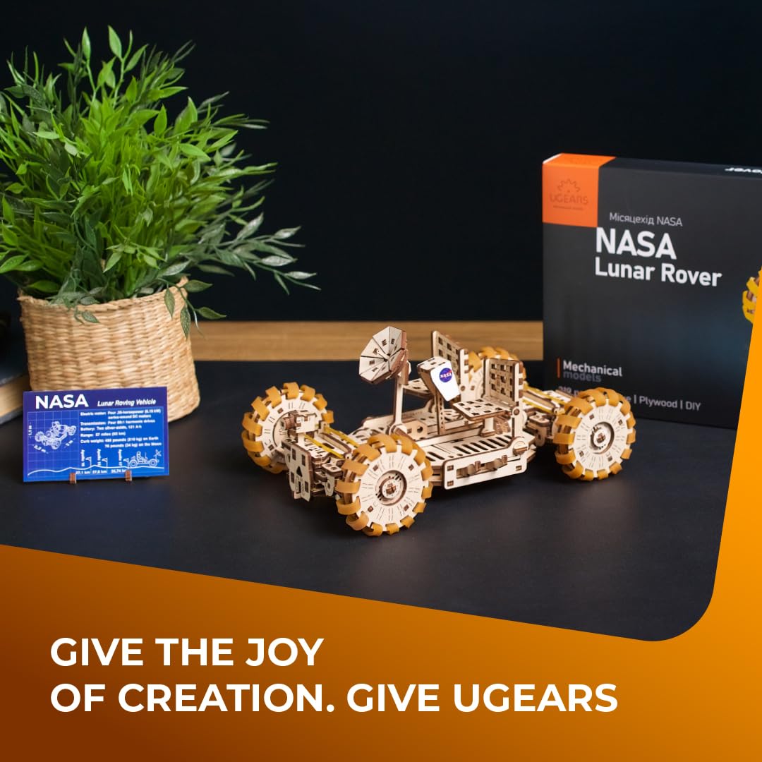 UGEARS NASA Lunar Rover Model Kit - 3D Wooden Mechanical Puzzles for Adults to Build - Space Gifts for Teen - NASA Official Space Model Kits