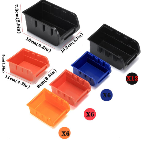 MULSAME Wall Mounted Storage Bins Parts Rack 4 Colors 30PCS Bin Organizer Garage Plastic Shop Tool, Garage Organizers and Storage (Style-Classic) MULSAME