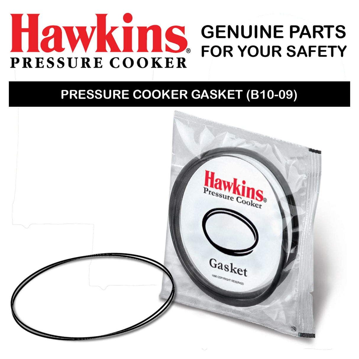 Hawkins Gasket for 3.5 to 8-Liter Pressure Cooker Sealing Ring, Medium, Black HAWKINS