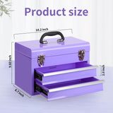 14 Inch Steel Portable Tool Box with drawers - Tool Storage Box Organizer with Metal Latch Closur - Powder Coated Toolbox Chest for Tools Storage Cabinet (PURPLE) TWUBLK
