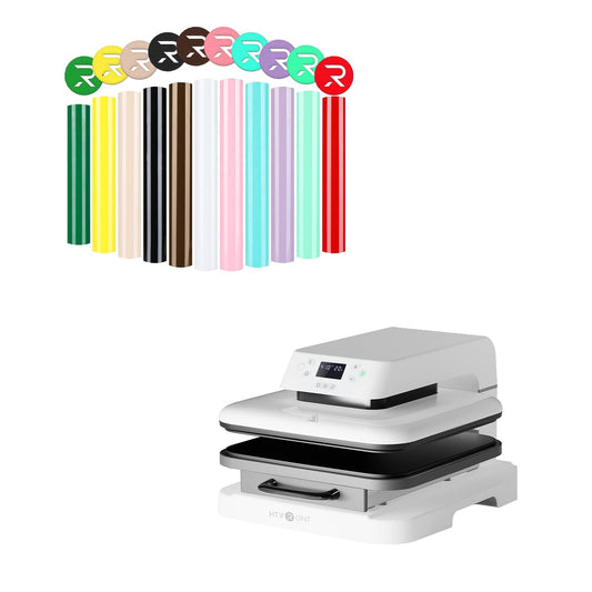 HTVRONT Auto Heat Press Machine for T Shirts White & HTVRONT 3D Puff Vinyl Heat Transfer for Cricut & Cameo