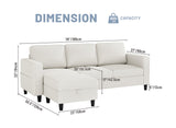Sectional Sofas Couches for Living Room Convertible 3-Seater 78" L Shaped Couch for Small Spaces, Beige Pet-Friendly Modern Linen Fabric Sofa & Washable Covers Ideal for Apartments Studios Dorms Woyomeub