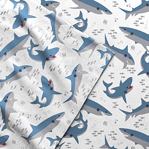 dream FACTORY Kids Sheet Set Lightweight Microfiber Bed Sheets Super Soft Easy Wash Cozy Bedding 10” Pocket - Twin, Blue Sharks dream FACTORY