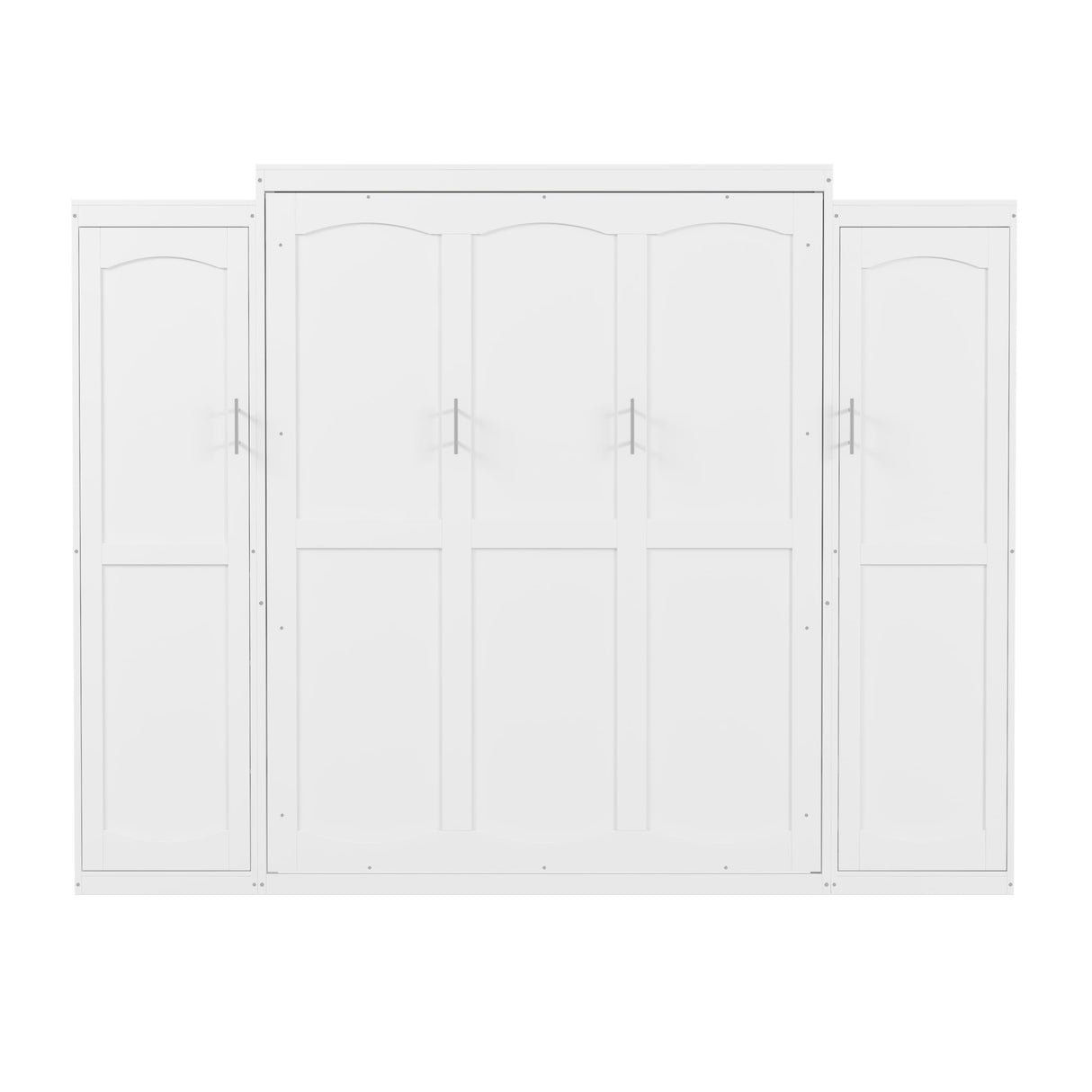 Full Size Murphy Bed Wall Cabinet with 2 Wardrobe and Storage Shelf, Wooden Murphy Cube Wall Bed, Space Saving Pull Out Hidden Bedframe for Guest Room, Apartment, White VYNELITO