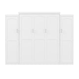 Full Size Murphy Bed Wall Cabinet with 2 Wardrobe and Storage Shelf, Wooden Murphy Cube Wall Bed, Space Saving Pull Out Hidden Bedframe for Guest Room, Apartment, White VYNELITO