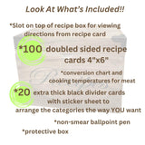 Wooden Recipe Box with Cards and Dividers - Large Rustic 4x6 Recipe Card Box, Wipe Clean Surface, Recipe Card Holder, 100 Double-Sided Cards, 20 Thick Dividers with Stickers, Charts, Complete Gift Set NIIVIIN