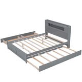Merax Queen Size Wood Captain Platform Bed Frame with Storage LED Headboard,2 Drawers and 1 Twin Size Trundle,Grey Merax