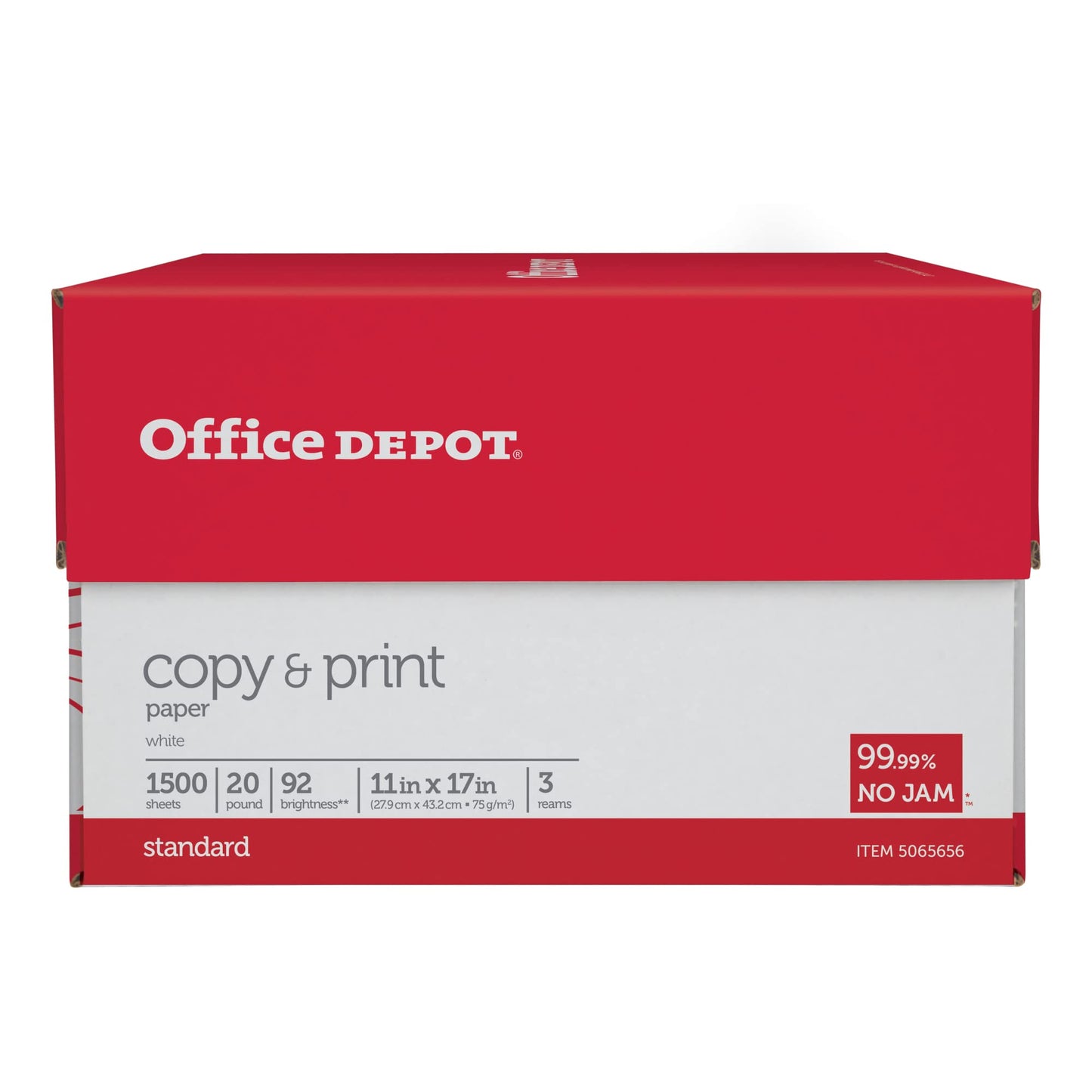 Office Depot® Copy And Print Paper, Ledger Size (11" x 17"), 92 Brightness, 20 Lb, Ream of 500 Sheets, Case of 3 Reams