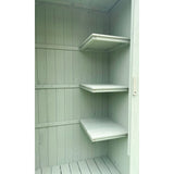 Hanover Outdoor Storage Shed with Shelves and Lock, 8.7 cu. ft. Capacity, Vertical Wood Shed for Tools, Equipment, and Garden Supplies, Modern Fir Wood Shed in Mint with Waterproof Roof and Floor Hanover