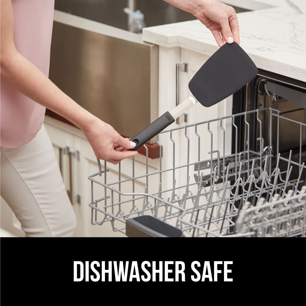 Gorilla Grip Nonstick Heat Resistant BPA-Free Silicone Spatula, Non Scratch Flexible Head for Pans, Slip Resistant Soft Rubber Handle, Stainless Steel Kitchen Spatulas for Cooking, 11.6 Inch, Black Gorilla Grip