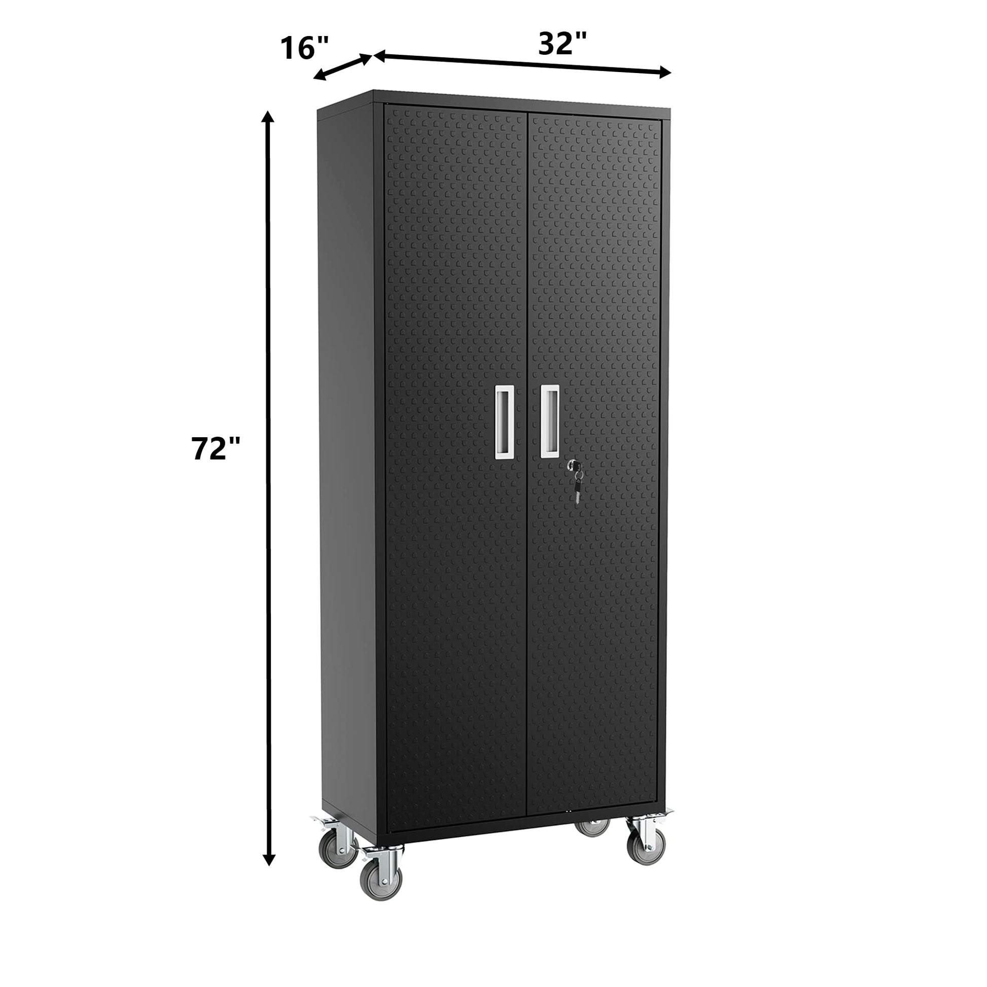 Metal Storage Cabinets Locker for Home Office, 72" Garage Storage Cabinet with Wheels, Lockable Doors and Shelves, Steel Wardrobe Cabinet with - WoodArtSupply