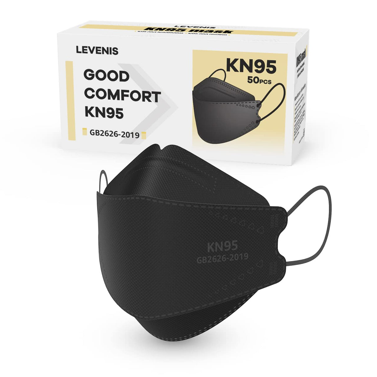 LEVENIS KN95 Face Masks 50 Pack, Breathable Comfortable and Disposable KN95 Mask, Black LEVENIS