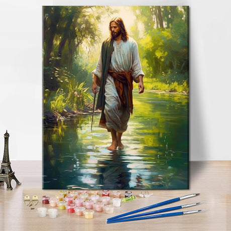 TUMOVO Jesus Paint by Numbers, Adult Paint by Number Prayer in The Forest Paint-by-Number Kits DIY Acrylic Painting Kits On Canvas Religious Spirit Paint by Number for Adults, 16 x20 Inch TUMOVO