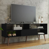 Madesa Modern TV Stand with 1 Door and 4 Shelves with Cable Management for 55, 65 Inch Media Storage Media Console Living Room and Bedroom Entertainment Center Wooden Television Cabinet - Black Madesa