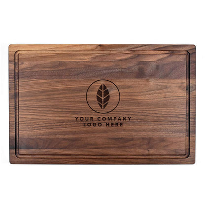 Center Logo-Personalized Wooden Cutting Board for Kitchen Juice Groove Natural Custom Engraved in USA, Corporate Restaurant Souvenir, Seminar - WoodArtSupply