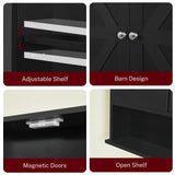 TEENFON Bathroom Wall Cabinet, Over The Toilet Space Saver Storage Cabinet with Barn Doors & Adjustable Shelf, Hanging Medicine Cabinet, Black TEENFON