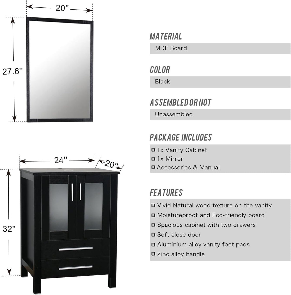 60" Black Bathroom Vanity,Double Vanity,0.5"Tempered Glass Vessel Sink (Light Blue),ORB Faucet,Drain Parts,Bathroom Vanity Top,Glass Sink Bowl,Vanity Pedestal,Mounting Ring Include,Mirror Not Included U-Eway