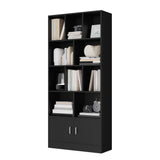 Cozy Castle 70" Tall Black Bookshelf with 12 Cubes and 2 Doors, 4-Tier Open Shelf Bookcase with Cabinet, Modern Cube Storage Organizer for Living Room, and Office Cozy Castle