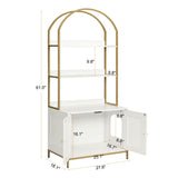 Homhedy Cat Litter Box Enclosure, Litter Box Furniture Hidden with 2-Tier Storage Shelves, Wooden Cat Washroom Furniture with Metal Frame, Modern Style, White and Gold Homhedy