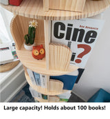 360° Rotating 4-Tier Solid Wood Bookshelf for Kids & Adults - Space-Saving Floor Organizer Heehee